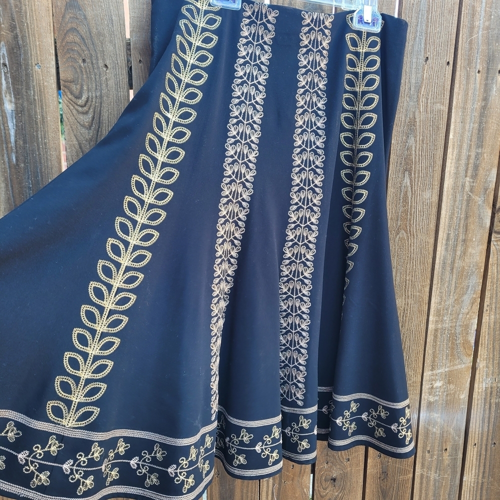 Allison Taylor Black Skirt with Gold Embroidery